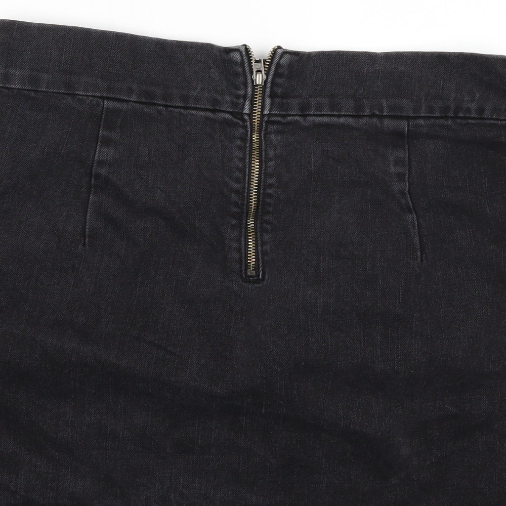 Preworn Womens Black Denim A-Line Skirt