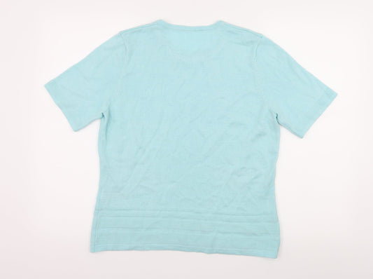 Preworn Womens Blue Knit Basic T-Shirt Size 14