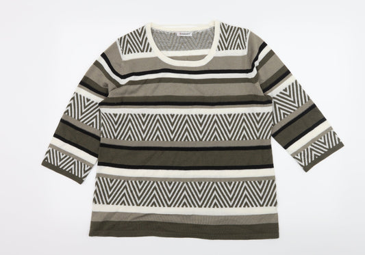 Damart Womens Grey Striped Knit Basic T-Shirt Size 14