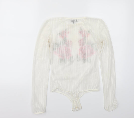 pretty little Thing Womens White Floral  Bodysuit One-Piece Size 8