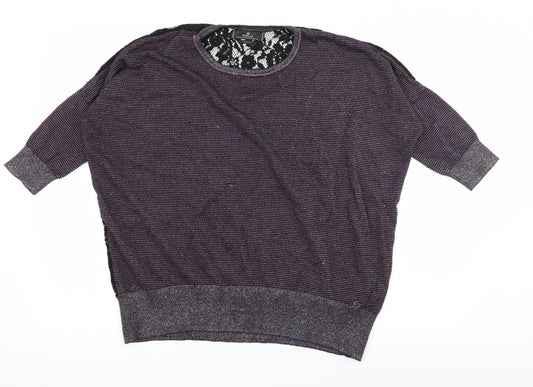 Replay Womens Purple Striped Knit Pullover Jumper Size XS - Lace back