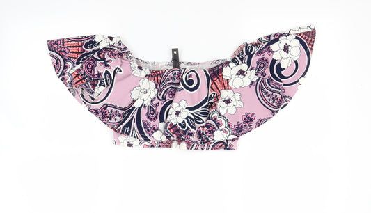 lotd Womens Pink Floral Cropped Blouse Size 8