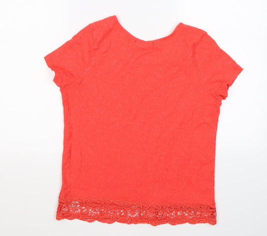 George Womens Red Floral Knit Basic T-Shirt Size 8