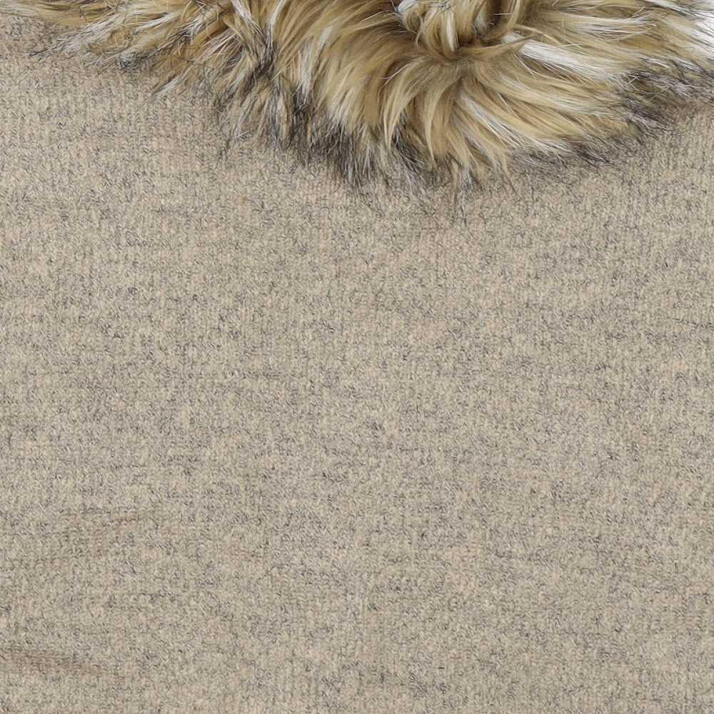 Young Dimension Girls Beige Knit Henley Jumper Size 6-7 Years - fur trim