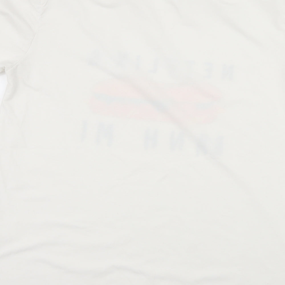 Preworn Mens White Geometric Jersey T-Shirt Size XL - Netflix and Ba N H Mi