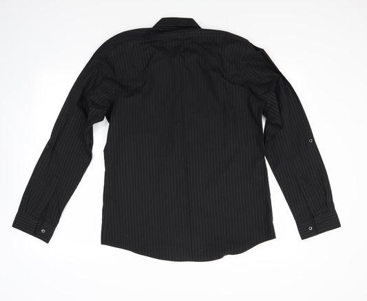 top man Mens Black Striped Button-Up Size M