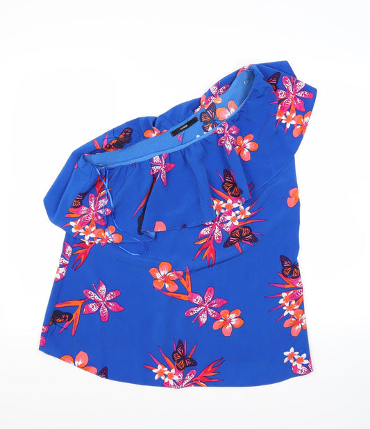 George Womens Blue Floral Basic Blouse Size 10