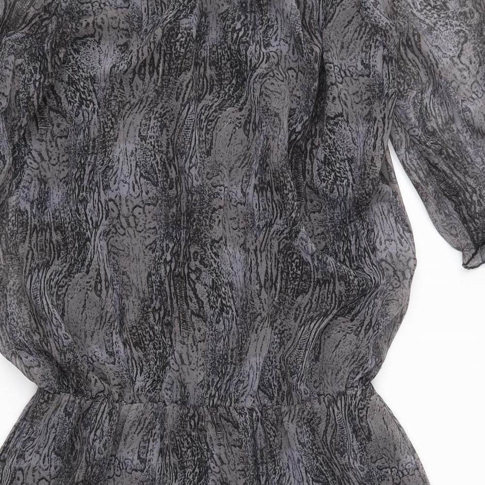 Evie Womens Grey Animal Print Chiffon Basic Blouse Size 12