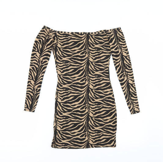 PRETTYLITTLETHING Womens Beige Animal Print Mini Size 8