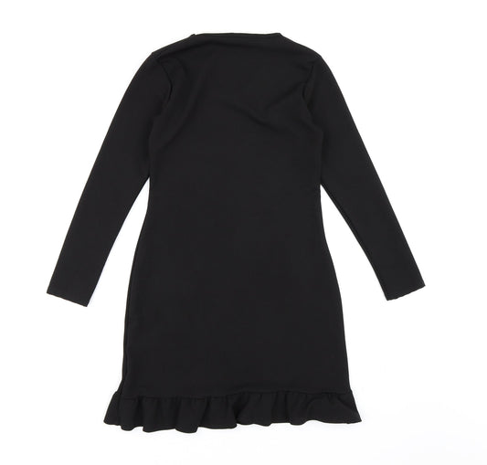 Missguided Womens Black Rayon Bodycon Size 8 - Frill hem