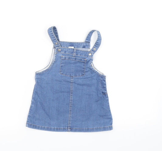 H&M Girls Blue Denim Pinafore/Dungaree Dress Size 12 Months