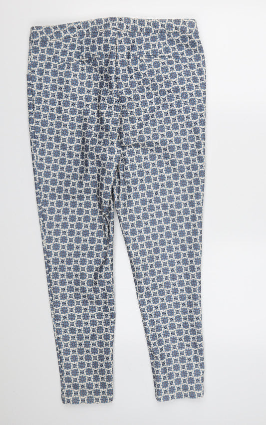 New Look Womens Blue Geometric Rayon Chino Trousers Size 12 L26 in