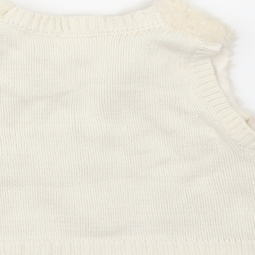H&M Girls Ivory Jacket Waistcoat Size 3-4 Years - fur front