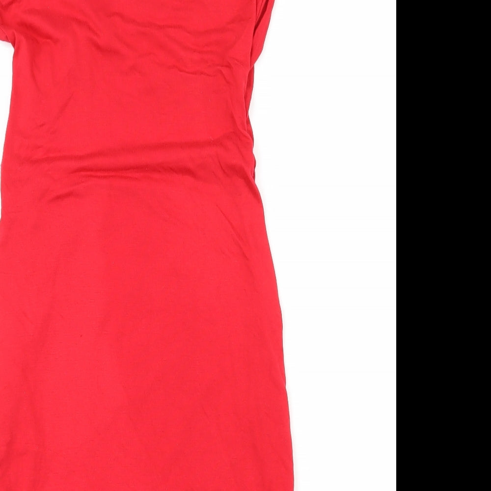 PRETTYLITTLETHING Womens Red Jersey Bodycon Size 4 - Cut Out Neckline