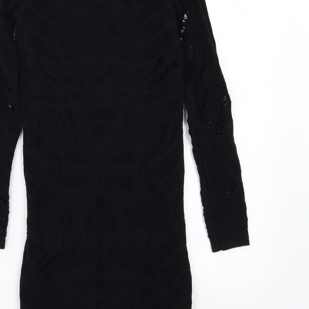 River Island Womens Black Floral Bodycon Size S -