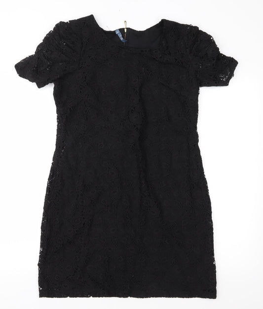Additional front view of Evie women’s black lace shift, size UK 14