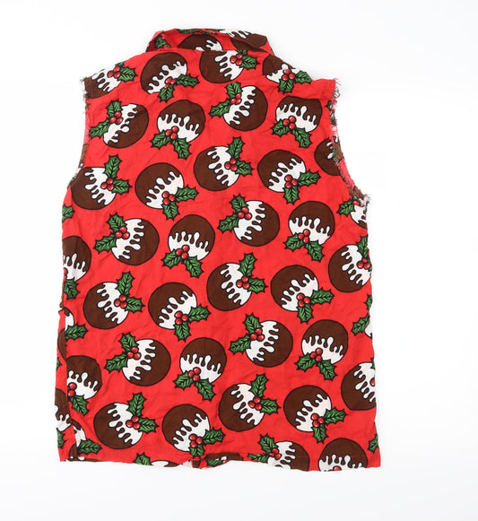 Mens UK Size M Urban Threads Red Button-Up Sleeveless Casual Shirt
