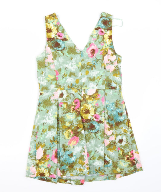 Back view of Be Beau women’s multicoloured floral rayon a-line, size UK 14, - l