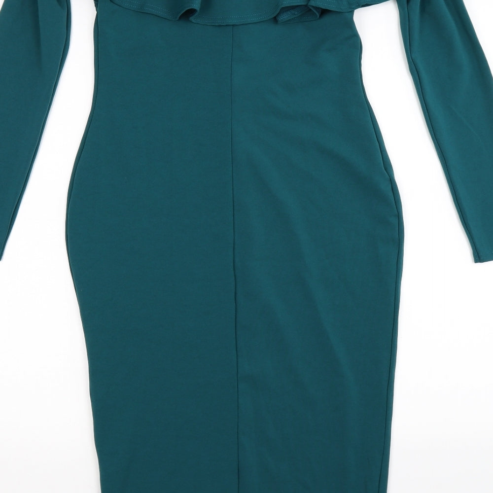 Boohoo Womens Green Satin Bodycon Size 12