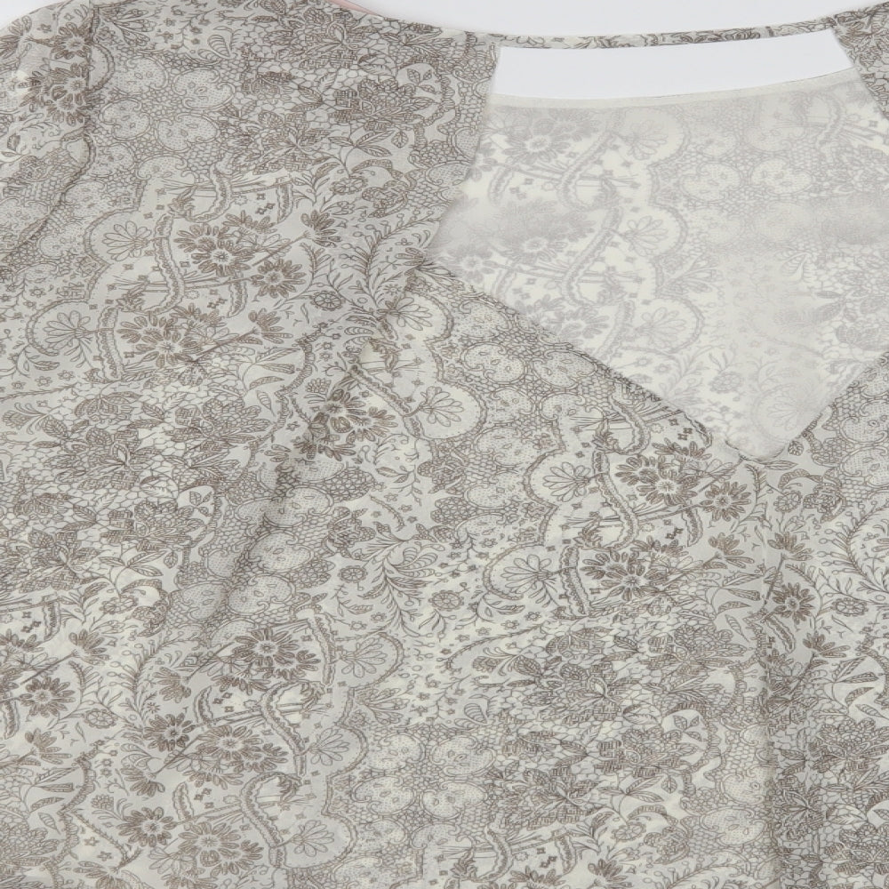 FOREVER 21 Womens Beige Floral Basic Blouse Size M