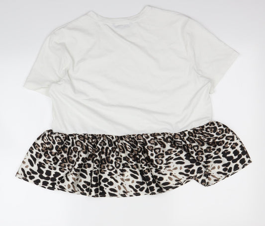 SheIn Womens White Animal Print Basic T-Shirt Size L