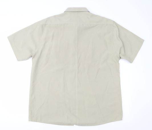 Mens UK Size L Easy Beige Button-Up Short Sleeve Casual Shirt