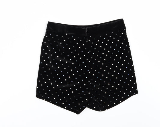 Bershka Womens Black Polka Dot Velour Hot Pants Shorts Size 10