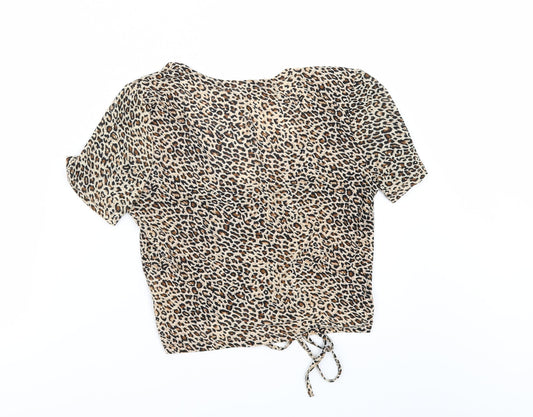 SheIn Womens Beige Animal Print Basic T-Shirt Size M
