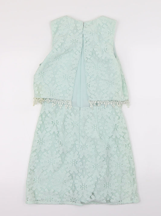 Topshop Womens Green Fair Isle A-Line Size 8