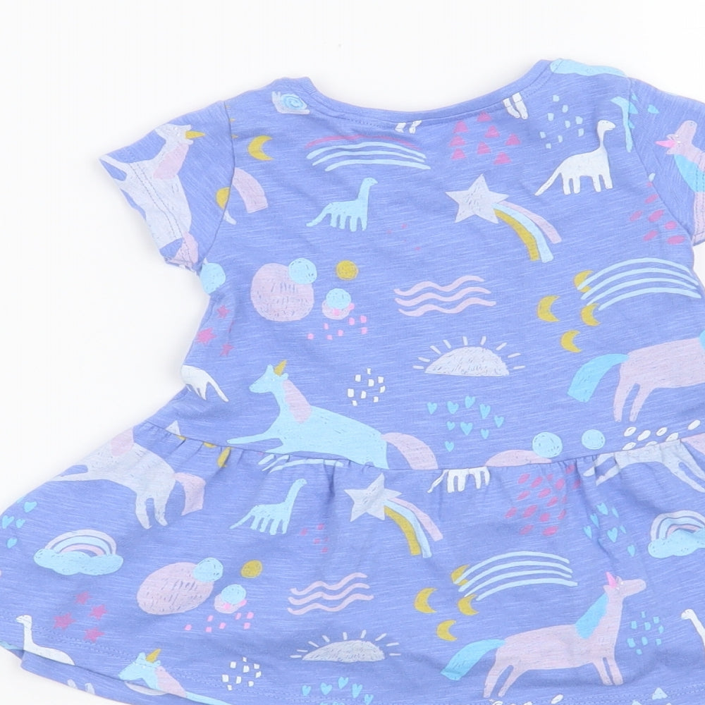NEXT Girls Blue T-Shirt Dress Size 3-6 Months - Dinosaurs and Unicorns
