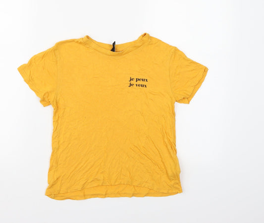 Womens UK Size XS Divided by H&M Yellow Cropped T-Shirt