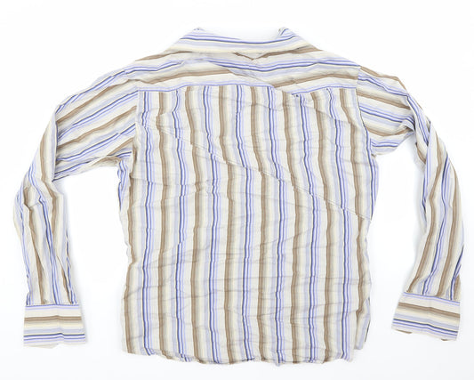 George Mens Beige Striped Dress Shirt Size L