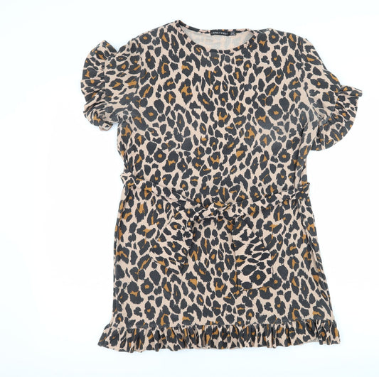 Additional front view of I SAW IT FIRST women’s brown animal print jersey t-shirt dress, size UK 8