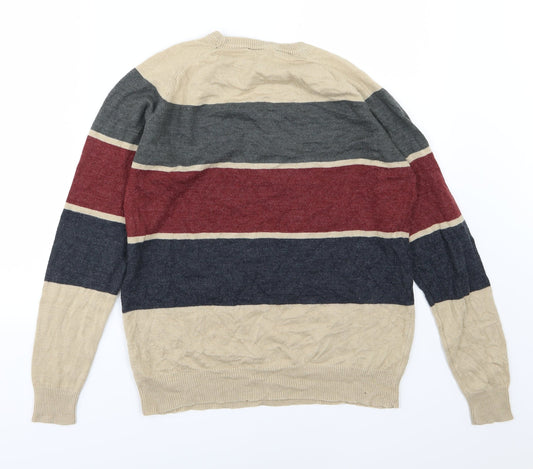 Cedar Wood State Mens Beige Striped Knit Pullover Jumper Size S