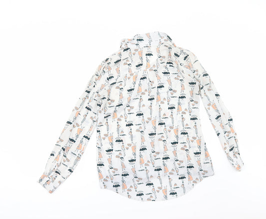 George Womens White Geometric Tunic Button-Up Size 8