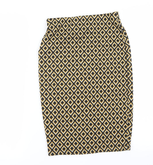 Primark Womens Yellow Check A-Line Skirt Size 8