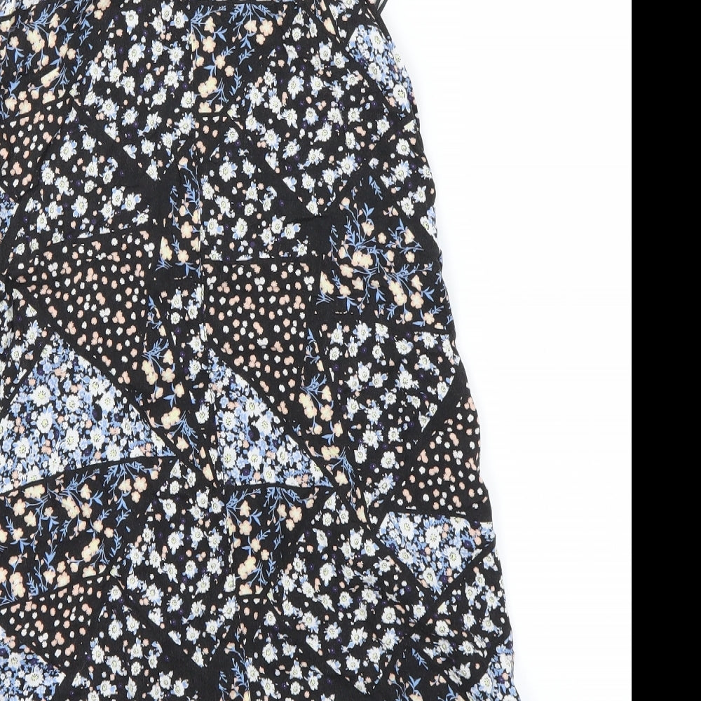 Miss Selfridge Womens Black Floral A-Line Size 8