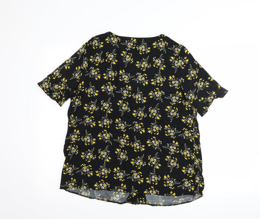 Papaya Womens Black Floral Basic Button-Up Size 16