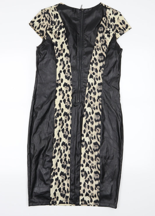 Definitions Womens Black Animal Print Pencil Dress Size 12