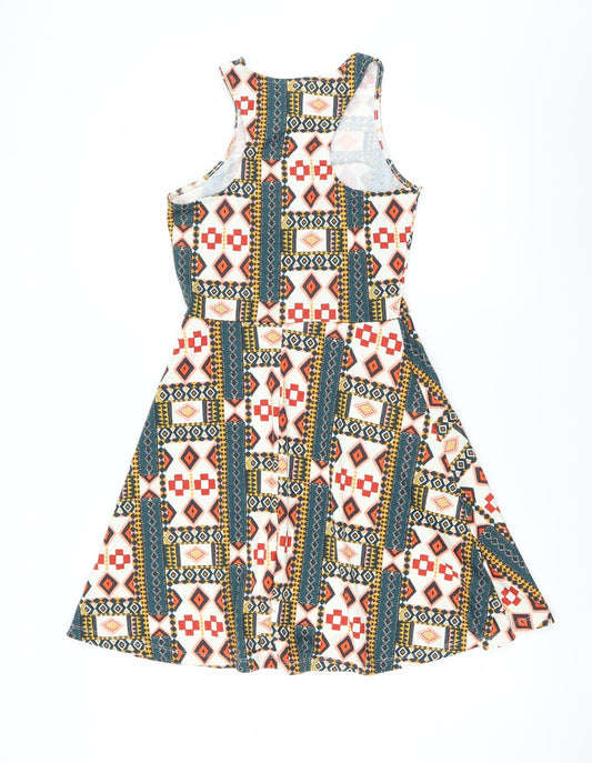H&M Womens Multicoloured Geometric Skater Dress Size S