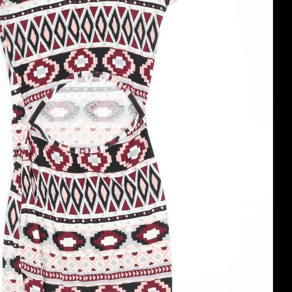 Boohoo Womens Pink Geometric Fit & Flare Size 8