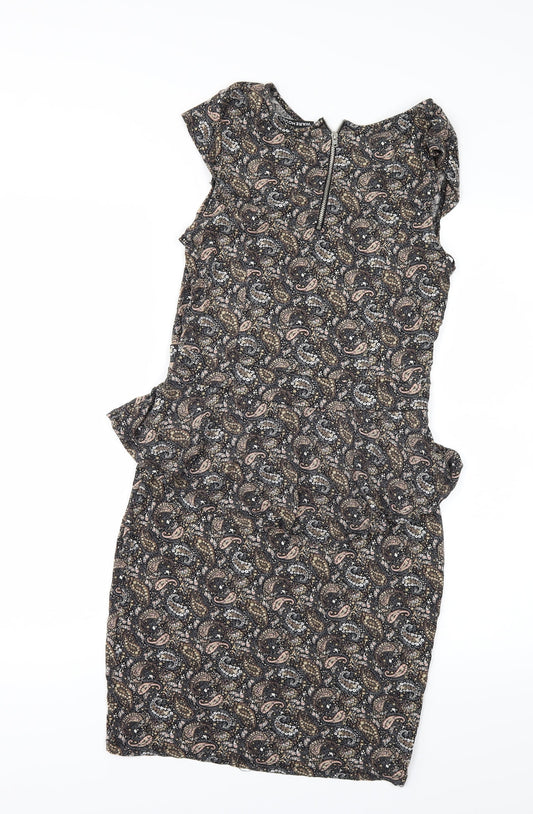 Warehouse Womens Multicoloured Geometric Pencil Dress Size 12