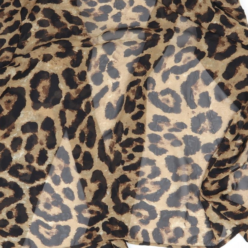 Quiz Womens Brown Animal Print Basic Blouse Size 8