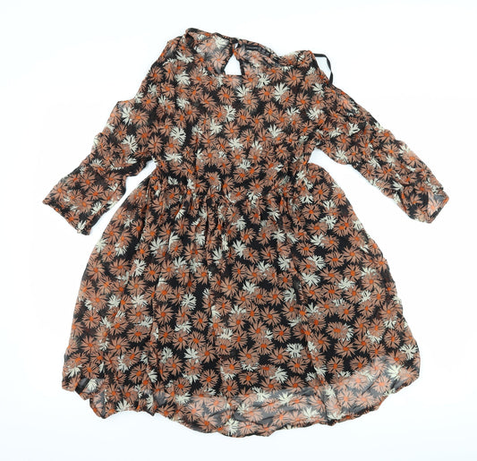 Additional front view of Atmosphere women’s black floral a-line, size UK 10, - cut out shoulder