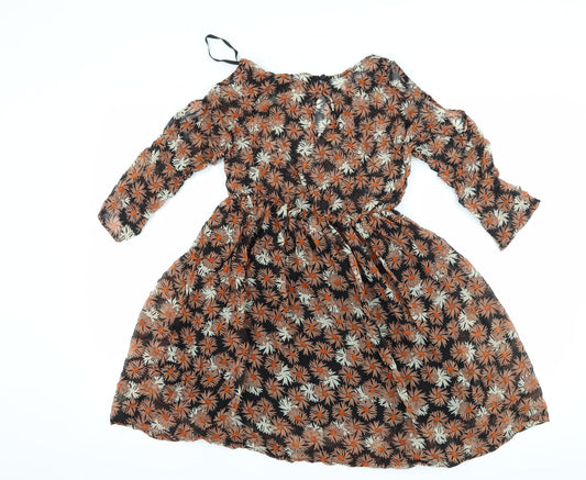 Atmosphere Womens Black Floral A-Line Size 10 - Cut Out Shoulder