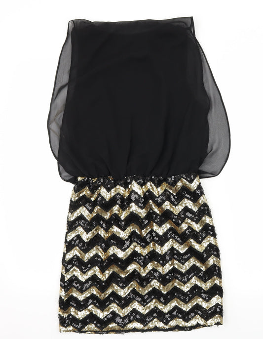 New Look Womens Black Striped Chiffon Mini Size 10