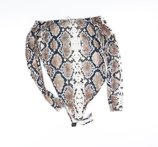 pretty little thing Womens White Animal Print  Playsuit One-Piece Size M L10 in