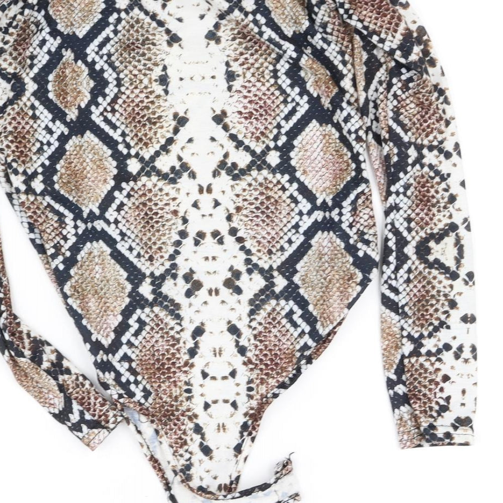 pretty little thing Womens White Animal Print  Playsuit One-Piece Size M L10 in