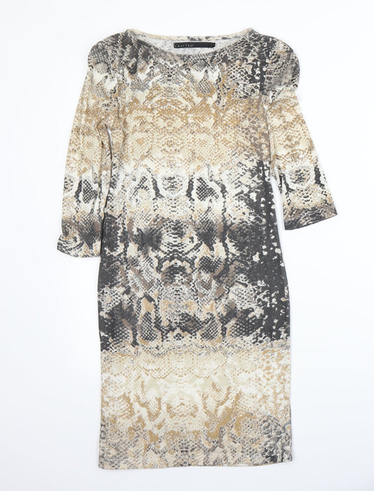 Crafted Womens Beige Animal Print Bodycon Size 10