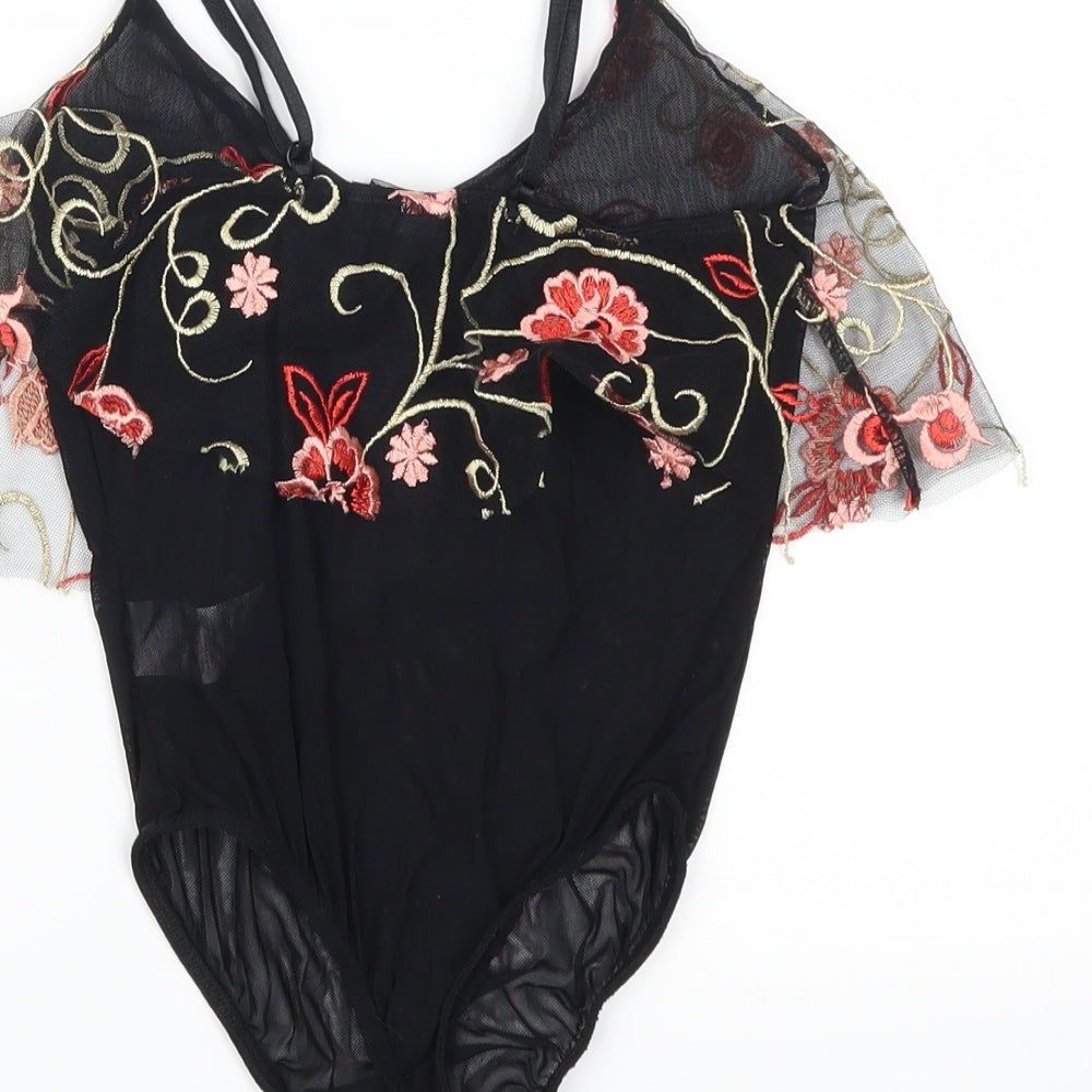 Missguided Womens Black Flecked Lace Bodysuit One-Piece Size 4